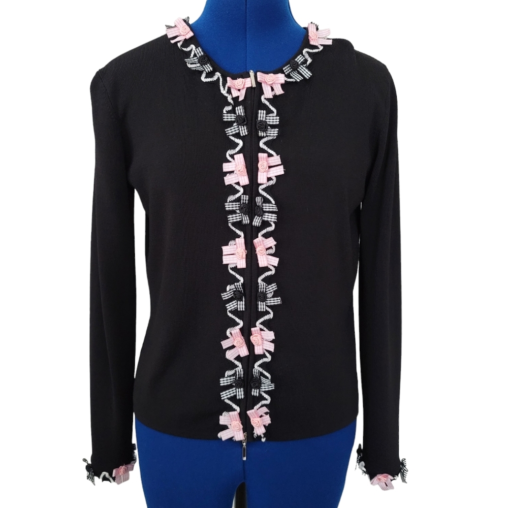 J STYLE vintage black gingam bows cardigan sweater